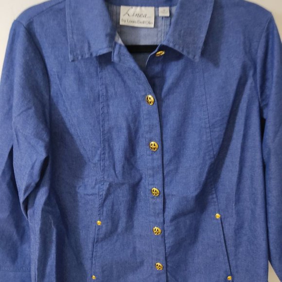 Linea by Louis Dell'Olio Navy Cotton Jacket Women's Size M Blue Gold Buttons - Picture 7 of 10